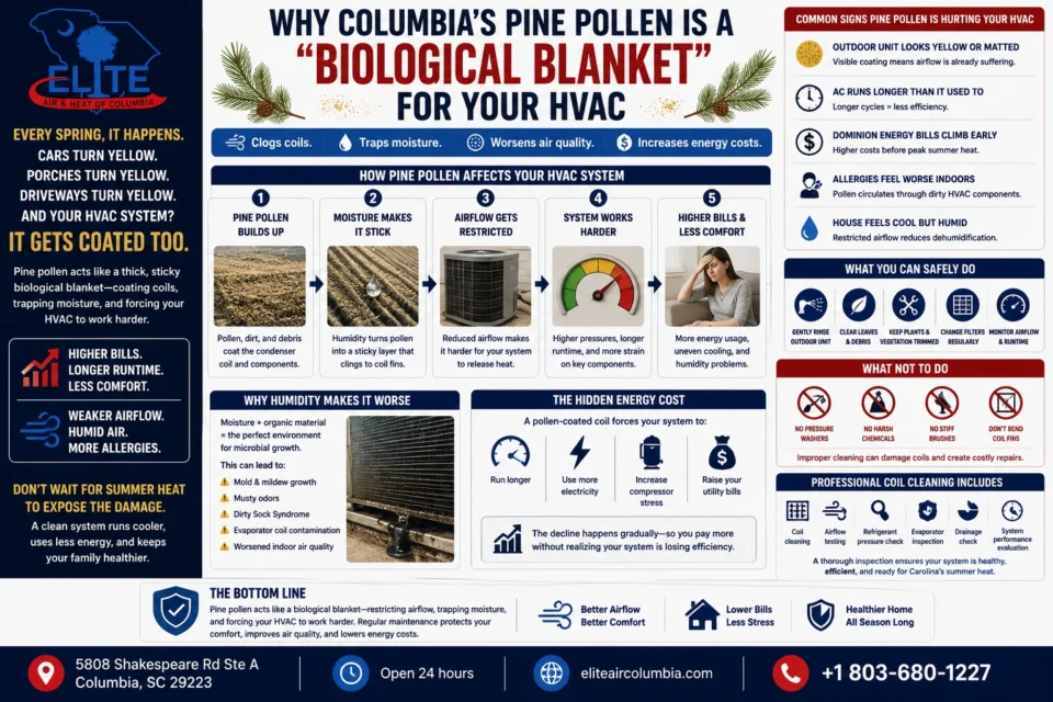 Why Columbia’s Pine Pollen Is a “Biological Blanket” for Your HVAC